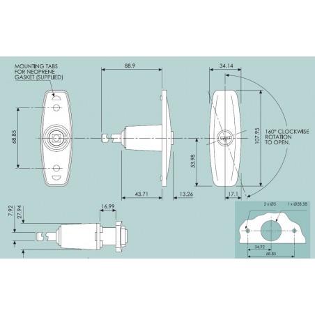Serrure escamotable Pop up droite 