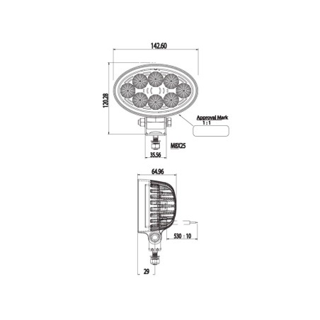 Projecteur de travail oval à Led 1400 lumens 12/24V FIL 4.50m